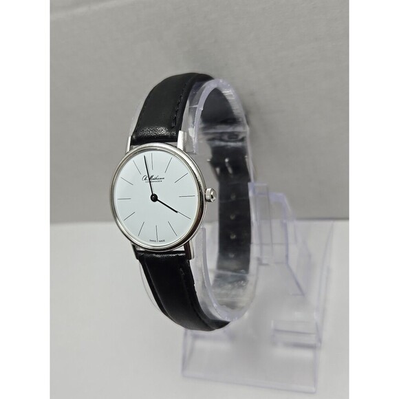 Ole Mathiesen Copenhagen Swiss Made Quartz Dress Watch Black Leather New Battery - Picture 2 of 11